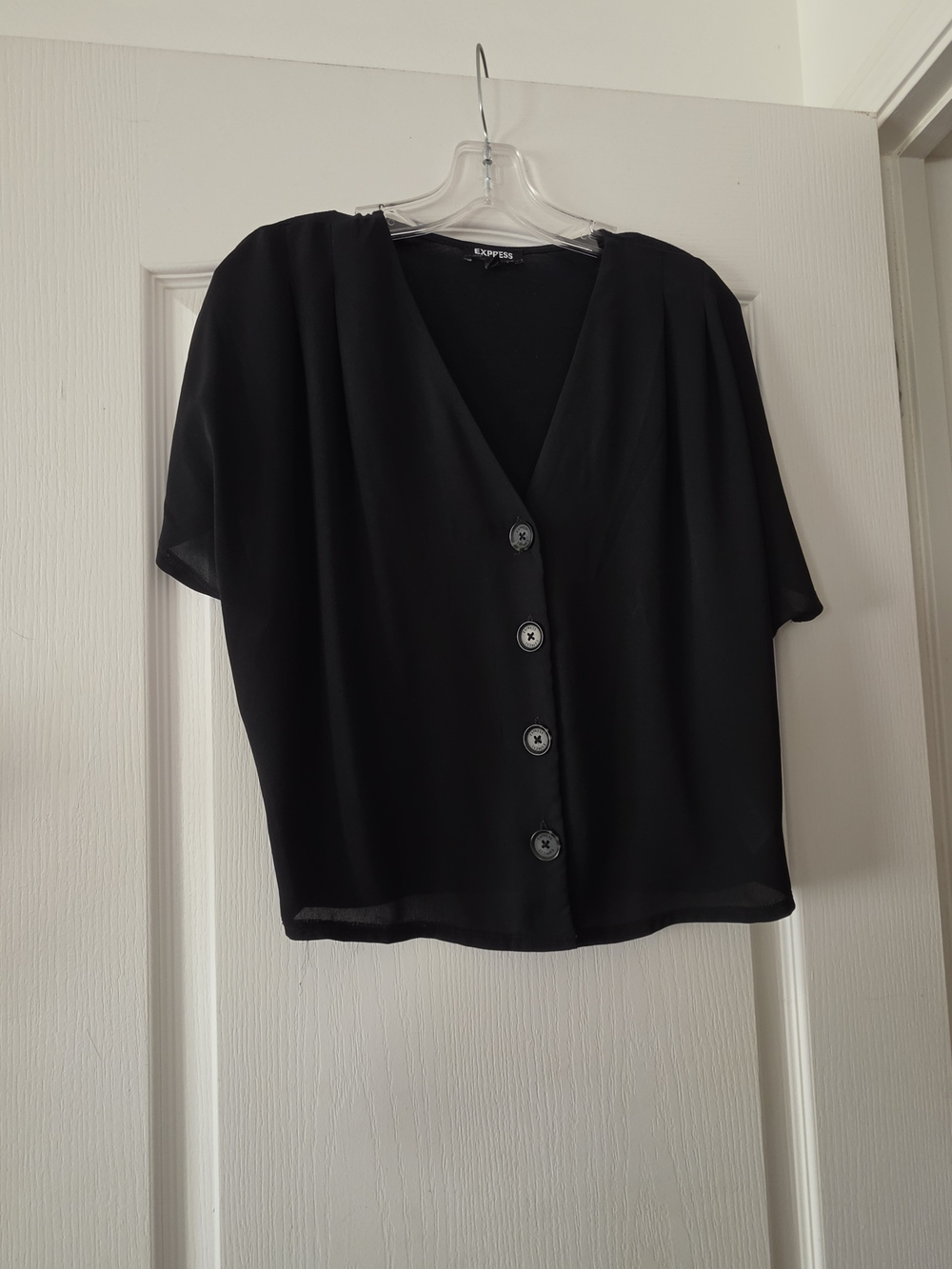 Express Black V-Neck Button Front Women's Top
